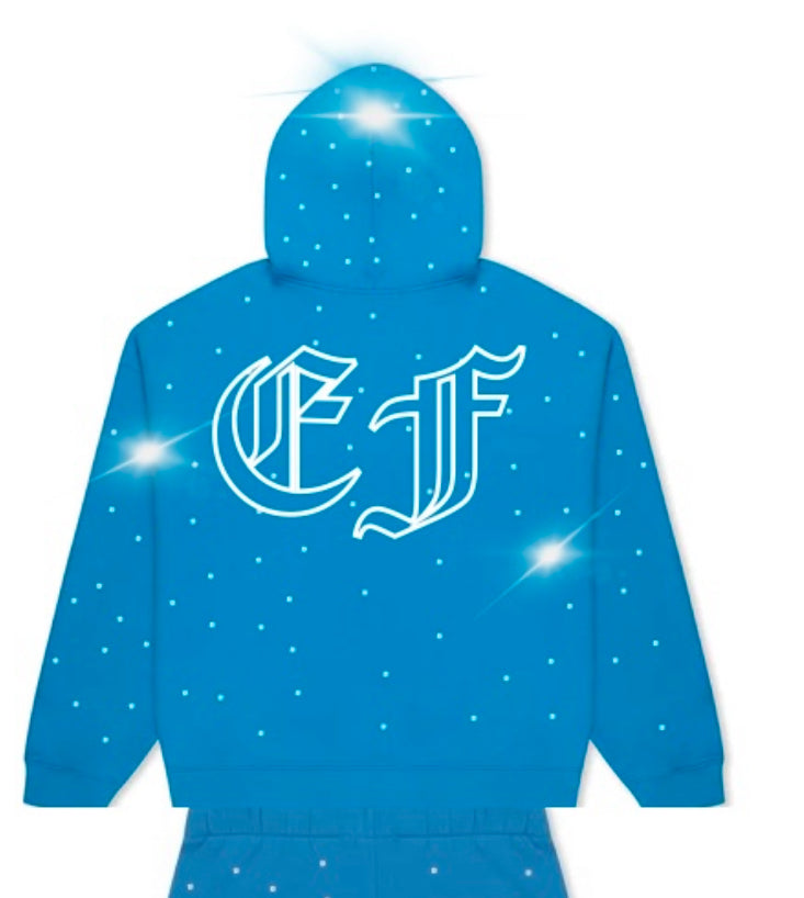 (Pre-Order)Blue EF Rhinestone Hoodie