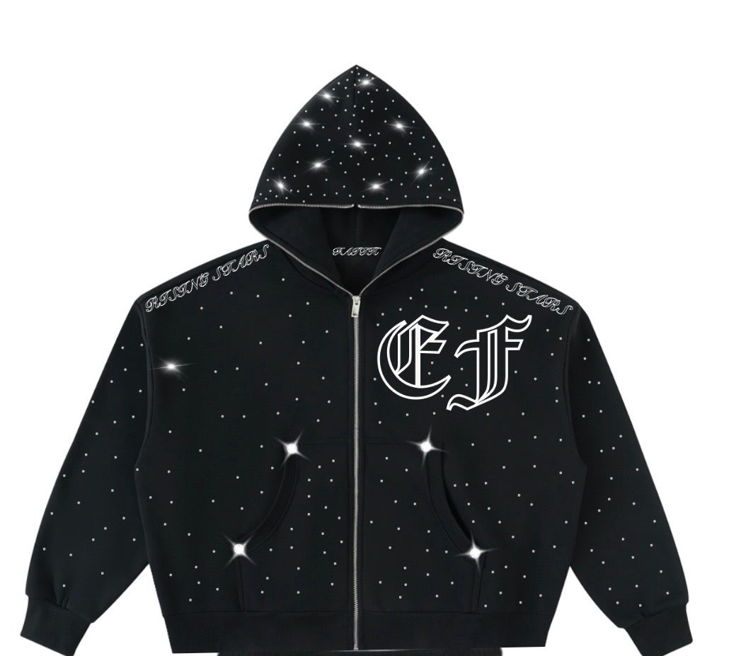 (Pre-Order)Black EF Rhinestone Hoodie