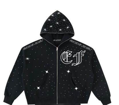 (Pre-Order)Black EF Rhinestone Hoodie