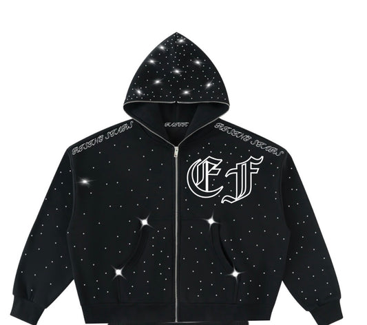(Pre-Order)Black EF Rhinestone Hoodie