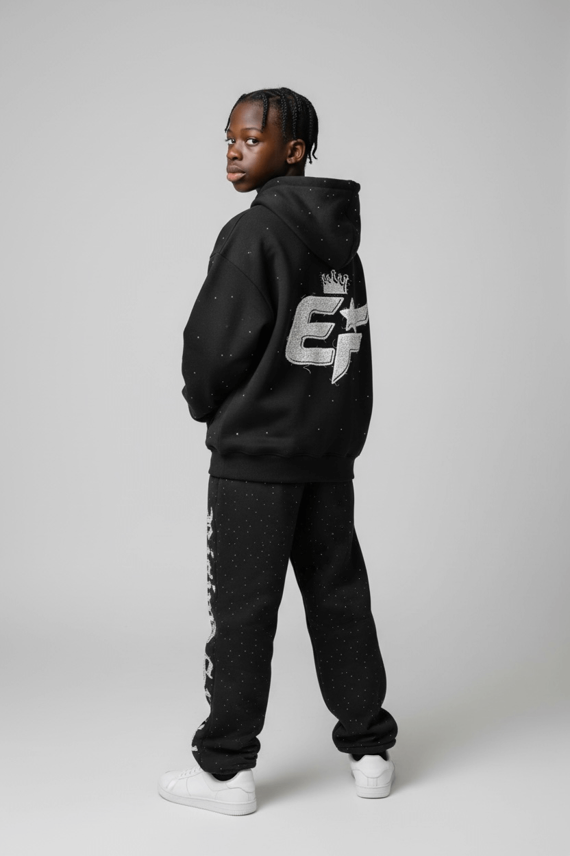 Pre-OrderEF Rhinestone Hoodie wJogger Set Black
