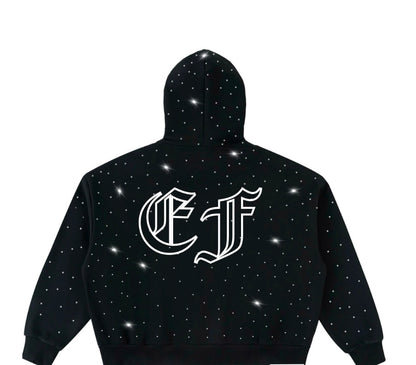 (Pre-Order)Black EF Rhinestone Hoodie