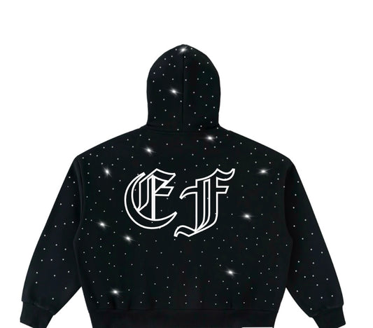 (Pre-Order)Black EF Rhinestone Hoodie