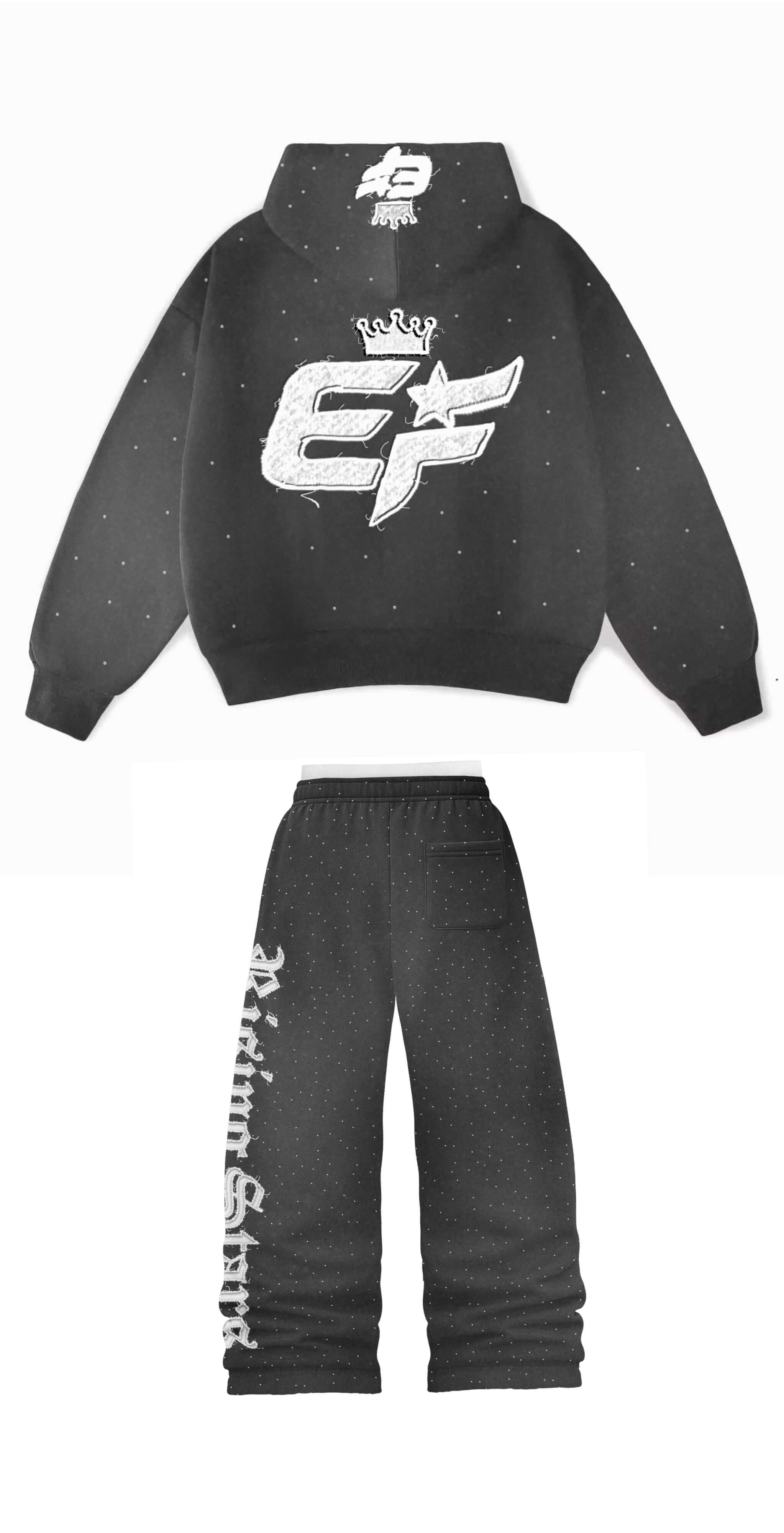 Pre-OrderEF Rhinestone Hoodie wJogger Set Black