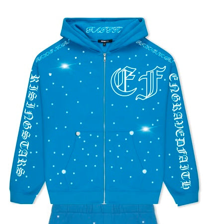 (Pre-Order)Blue EF Rhinestone Hoodie