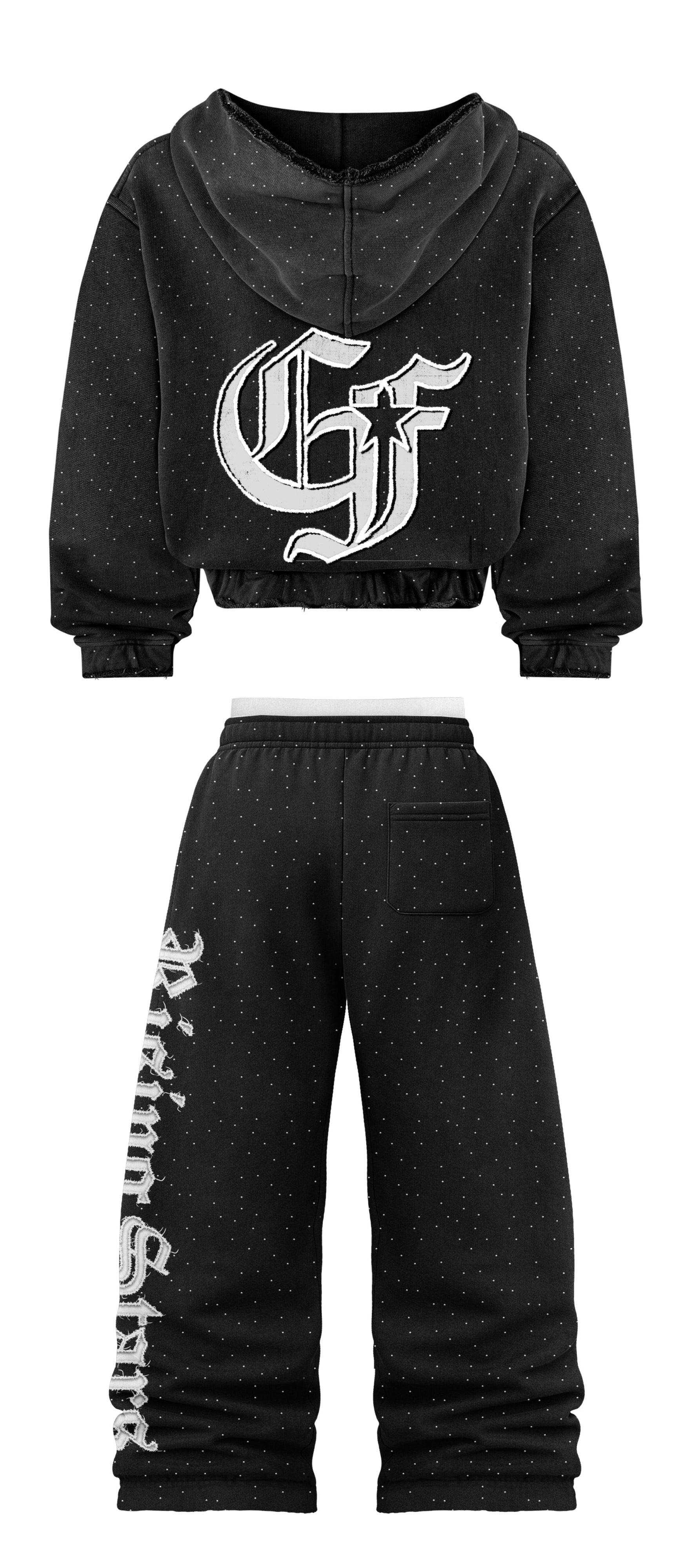 Pre-OrderEF Rhinestone Hoodie wJogger Set Black
