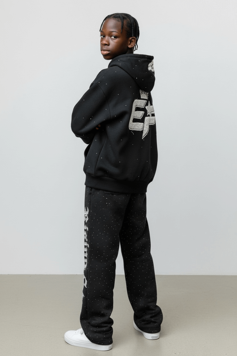 Pre-OrderEF Rhinestone Hoodie wJogger Set Black