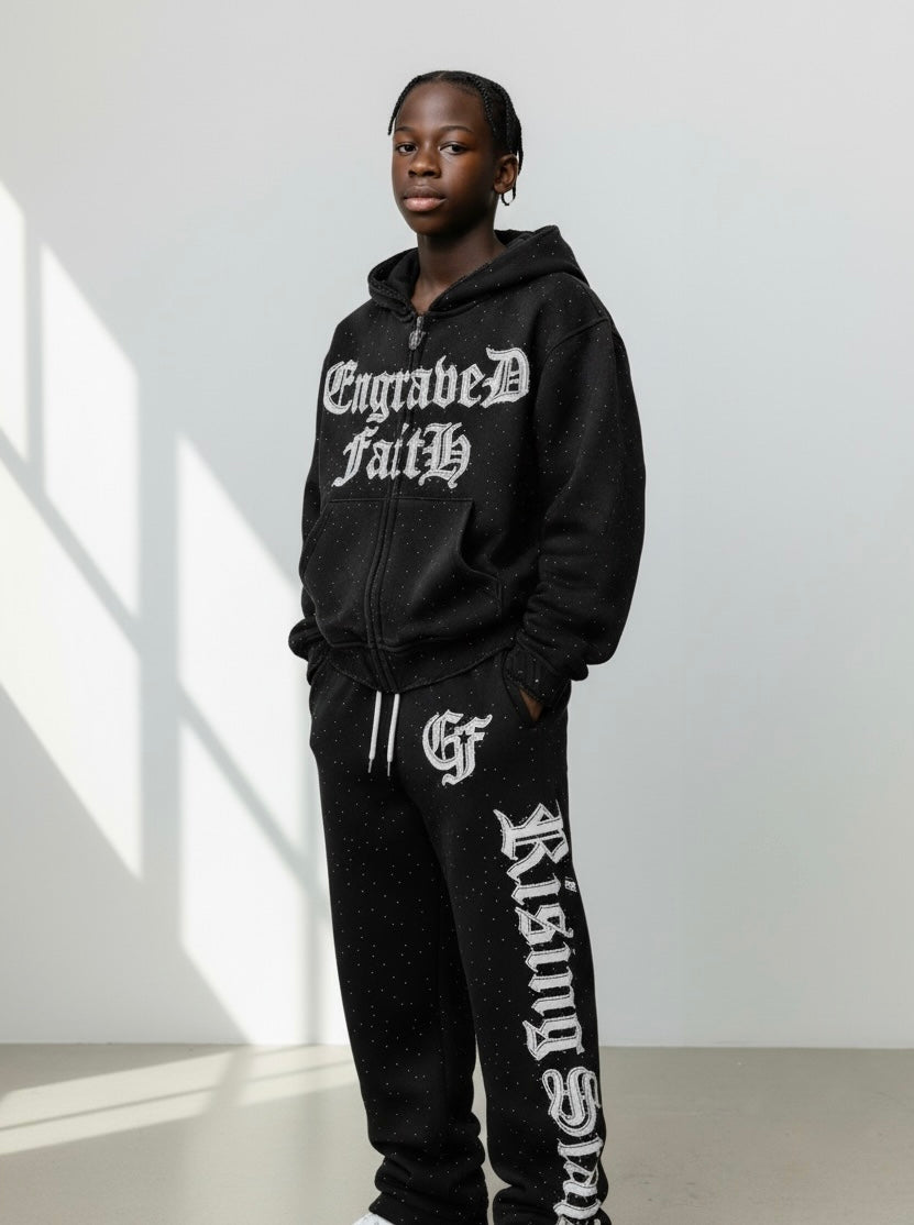 Pre-OrderEF Rhinestone Hoodie wJogger Set Black